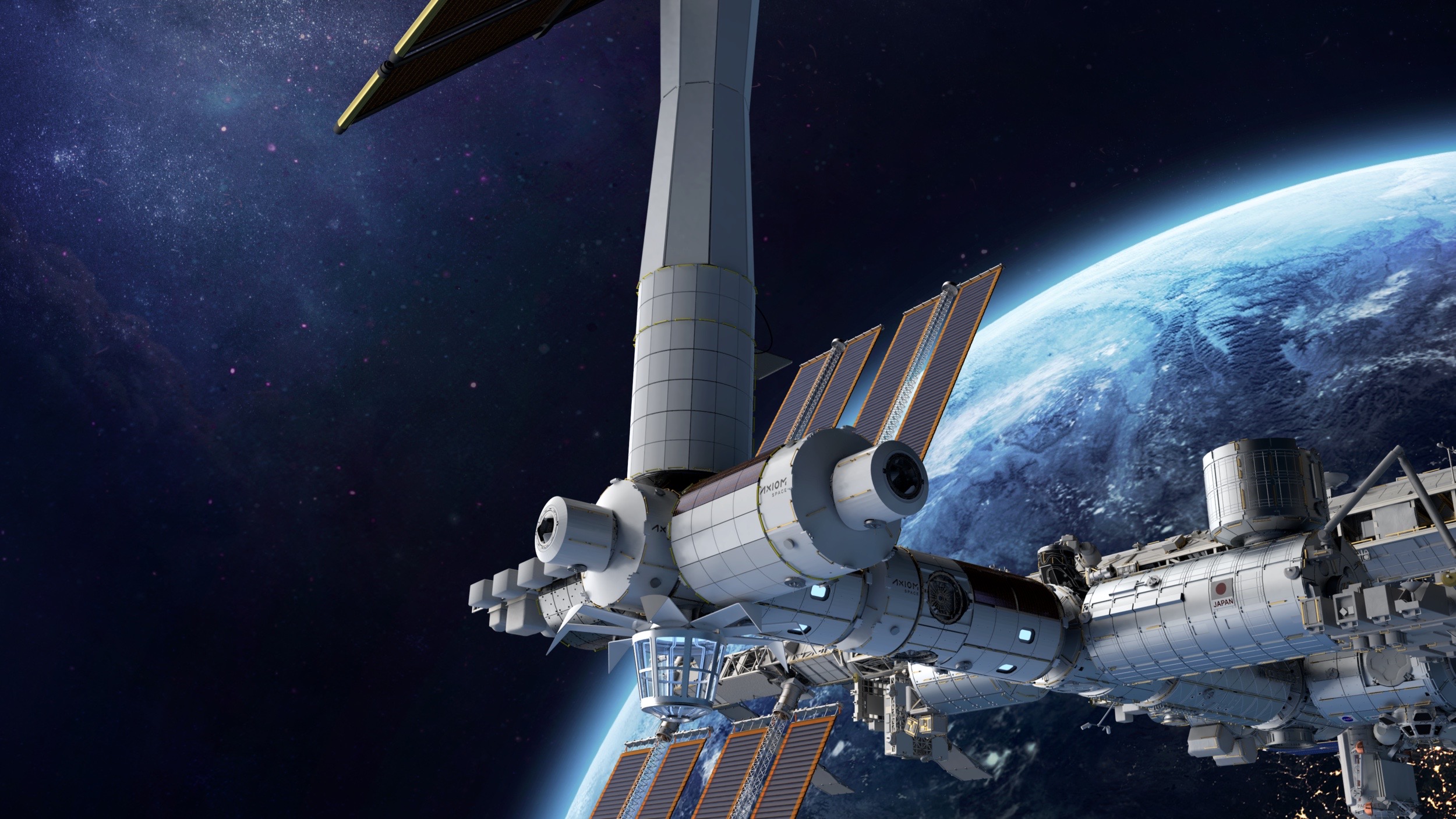 Ilustração de um artista da estação espacial que a Axiom Space, com sede em Houston, planeja construir na órbita da Terra.