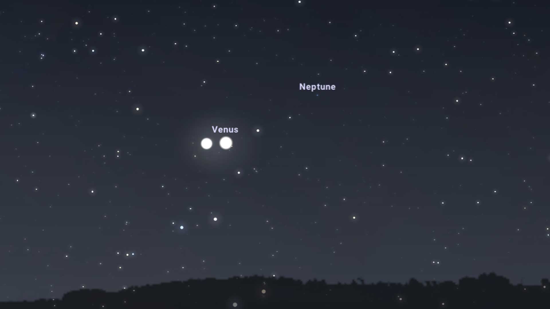 Vênus está perto de Júpiter em uma captura de tela do Stellarium