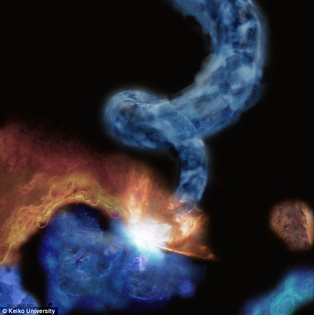 A descoberta: Os cientistas descobriram alguns dos blocos de construção da vida - conhecidos como nitrilos - no coração da nossa Via Láctea.  Eles foram vistos em uma nuvem molecular de gás e poeira (semelhante à retratada) por uma equipe de pesquisadores internacionais.
