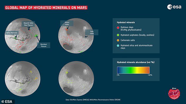 O instrumento Mars Express Observatoire pour la Mineralogie, l'Eau, les Glaces et l'Activité (OMEGA) da Agência Espacial Europeia é mais adequado para mapeamento com resolução espectral mais alta e fornece cobertura global de Marte