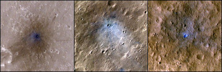 Craters made by meteorites on Mars.